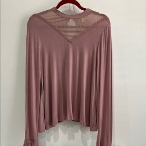 NWT About A Girl Pale Mauve Lace Accent Blouse, Size XL